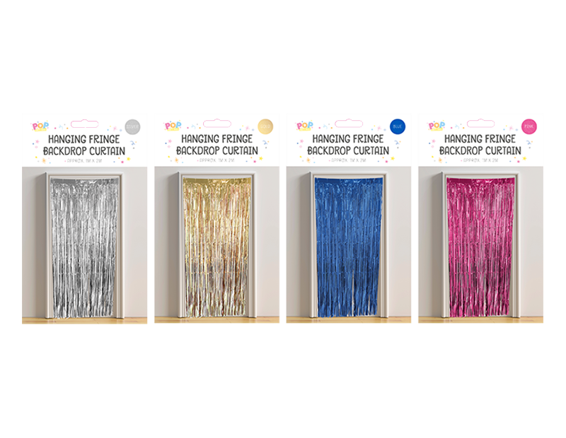 Metallic fringe backdrop curtain