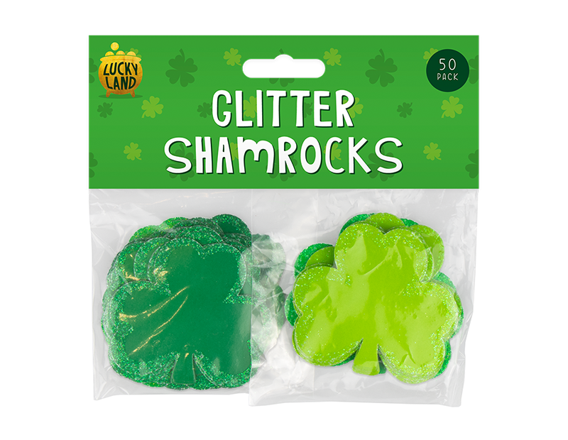 St. Patrick's Day Glitter Card Shamrocks 50pk
