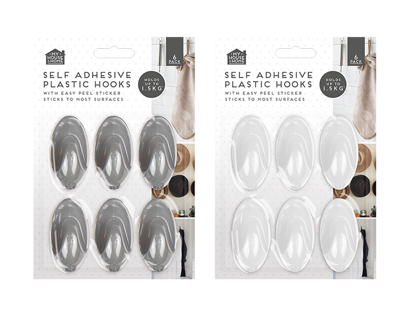 Plastic SelfAdhesive Hooks 6pk