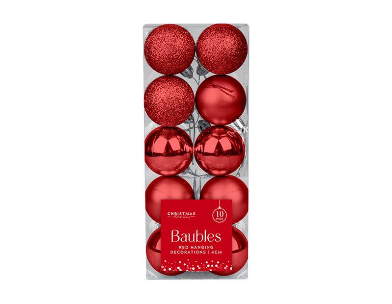 Red Assorted Baubles 4cm Dia - 10pk