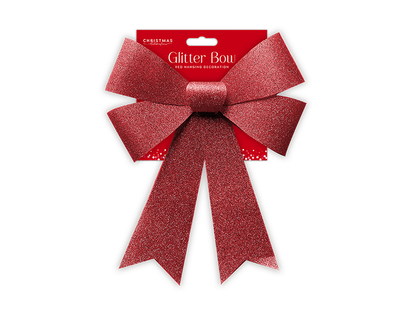 Red Large Woven Glitter Bow 43cm x 30cm x 6cm