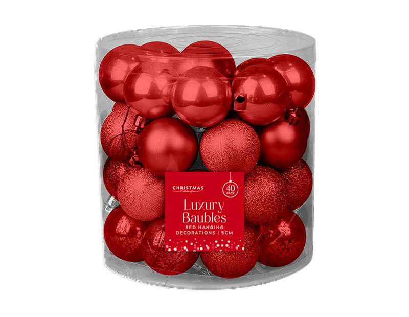 Red Luxury Assorted Baubles 5cm Dia - 40pk