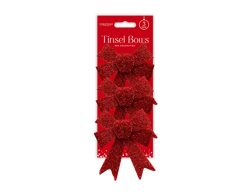 Red Tinsel Bows - 3 Pack