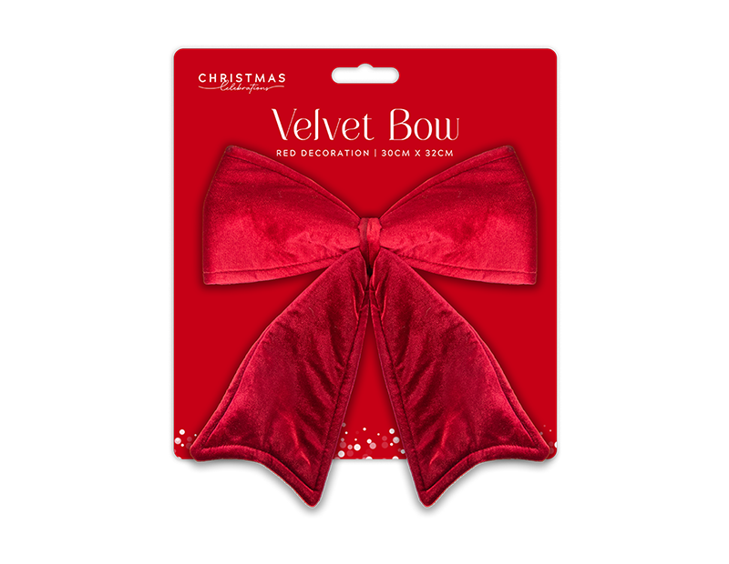 Red Velvet Bow Decoration 30x32cm