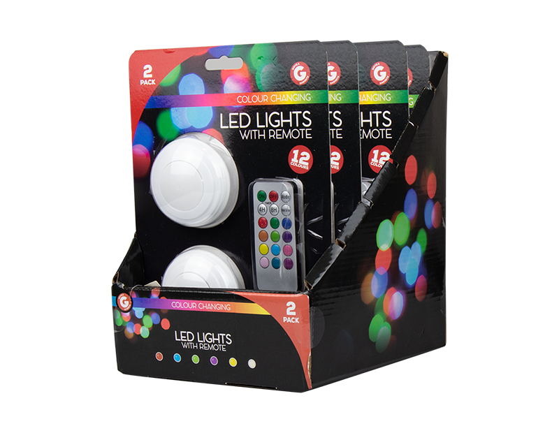 Remote Control Colour Changing LED Lights - 2 Pack