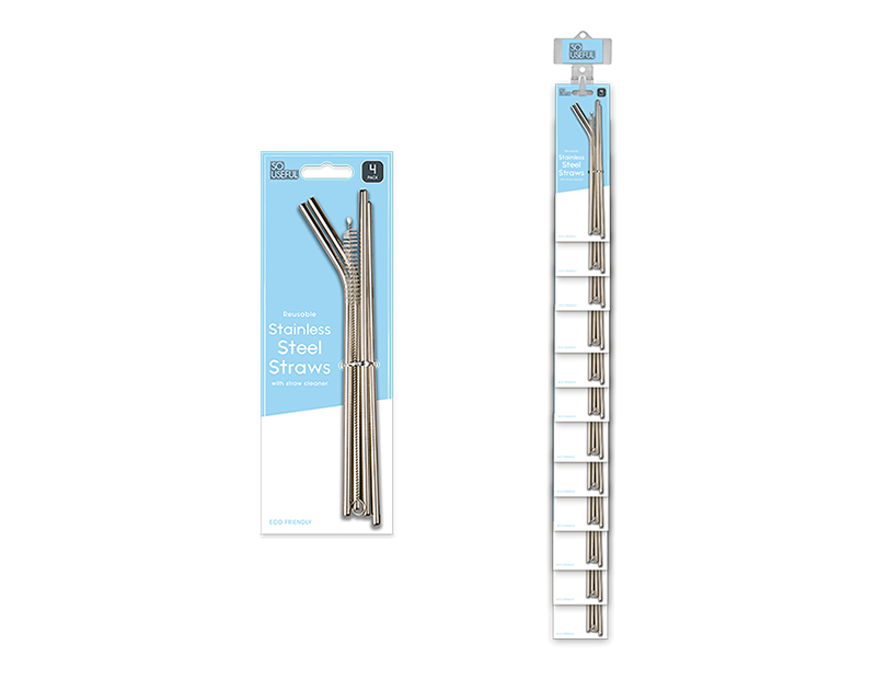 Wholesale Reusable Metal Straw Including Cleaner With Clip Strip