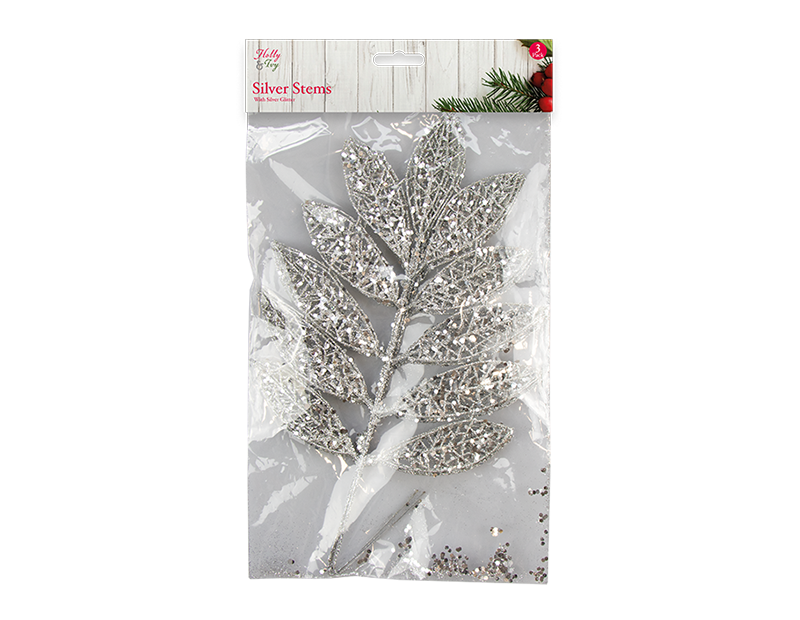 Silver Glitter Stems 45cm 3 Pack
