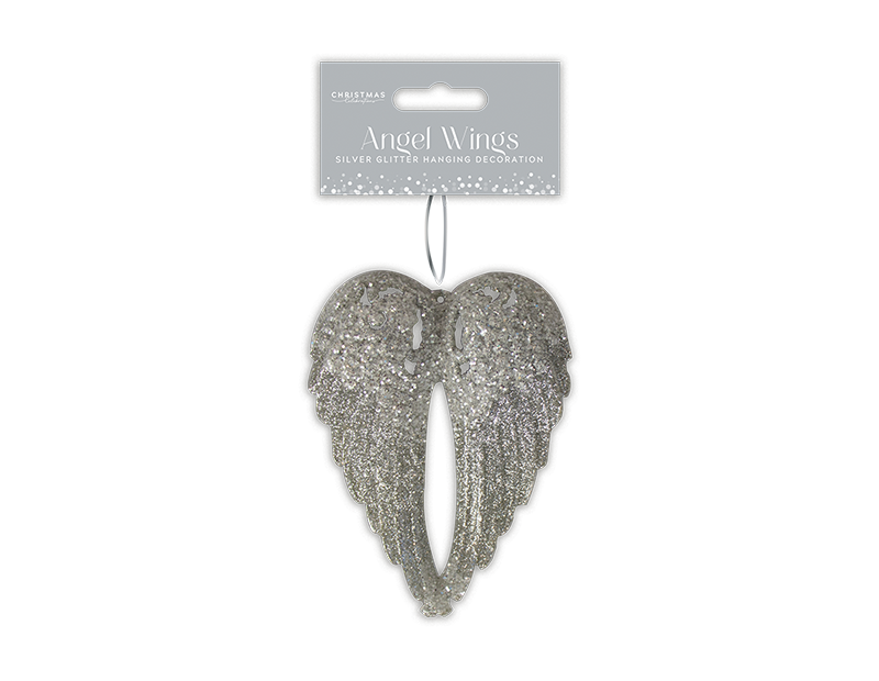 Silver Glittered Angel Wings Decoration 14cm x 11cm x 2cm