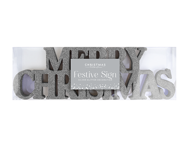 Silver Merry Christmas Glitter Sign