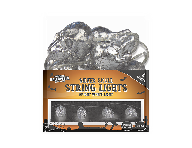 Wholesale Silver skull string lights 1.5m - Bright white
