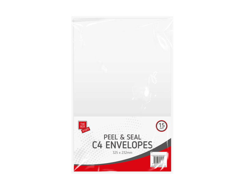 White C4 Peel & Seal Envelopes - 15 Pack