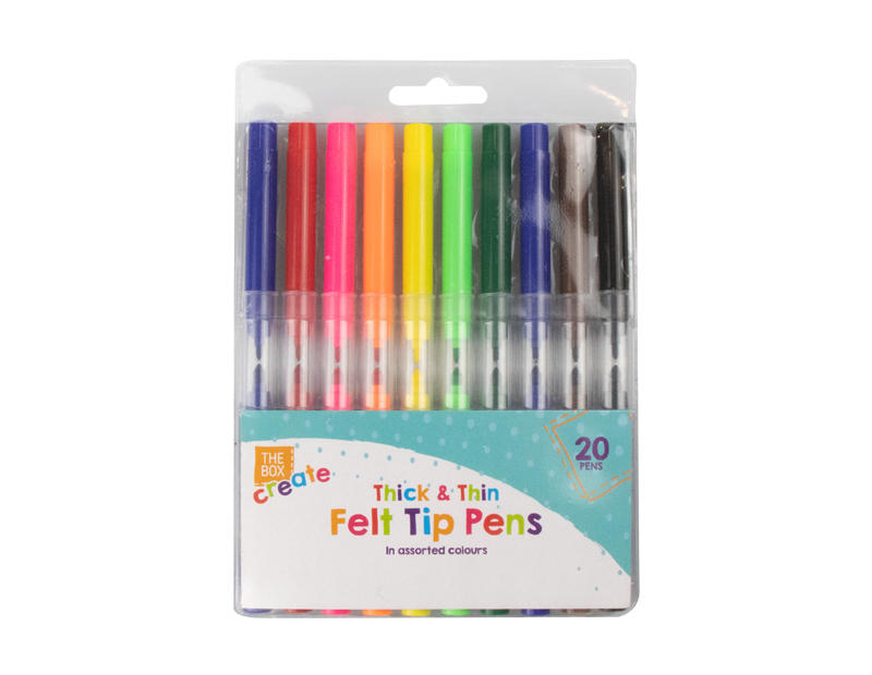 Thick & Thin Felt Tip Pens - 20 Pack