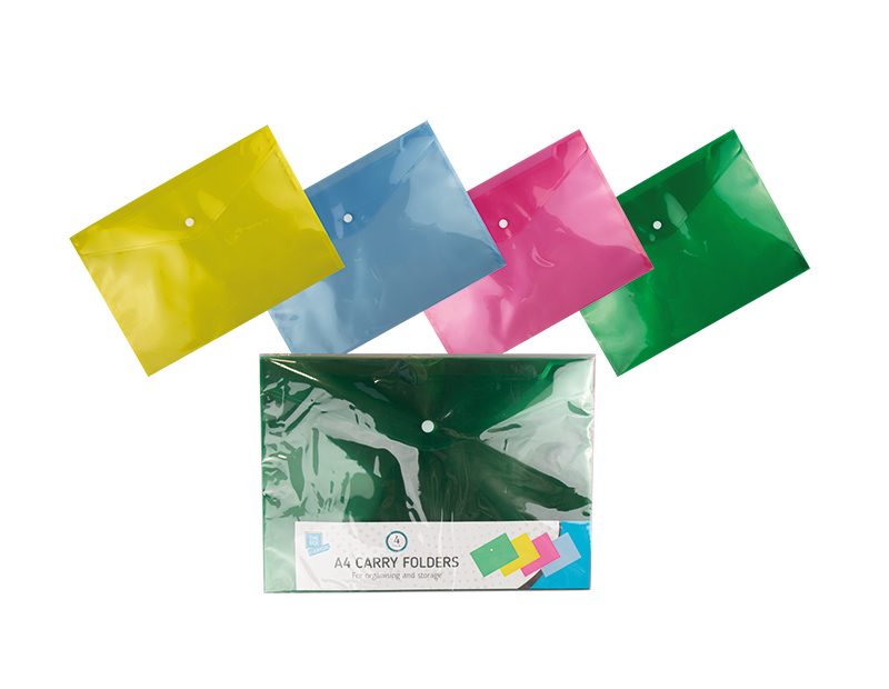 A4 Plastic Folders - 4 Pack