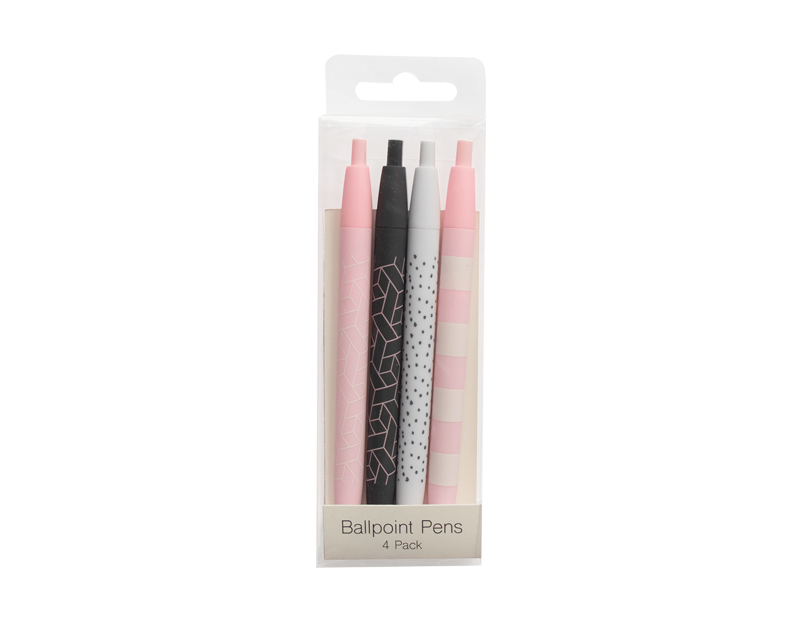 Printed Ball Point Pens - 4 Pack