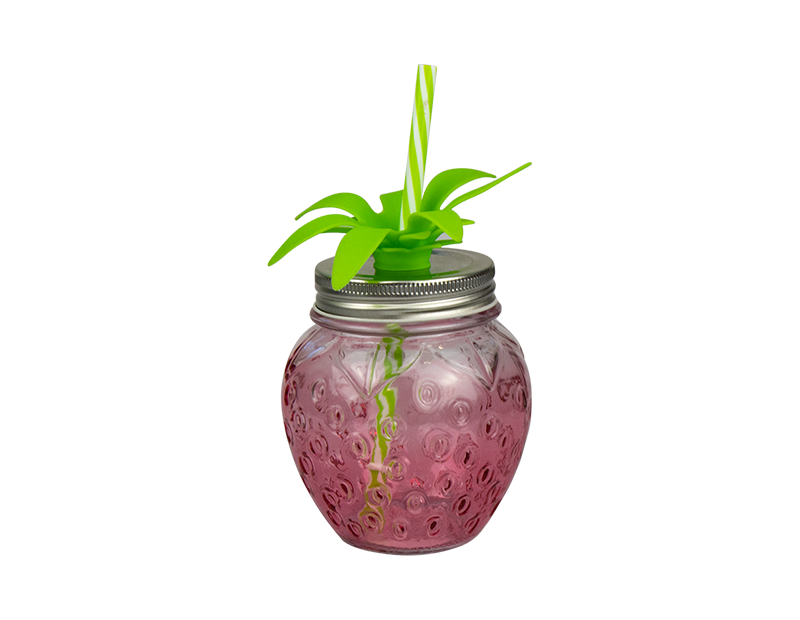 Strawberry Mason Jar With Straw 450ml