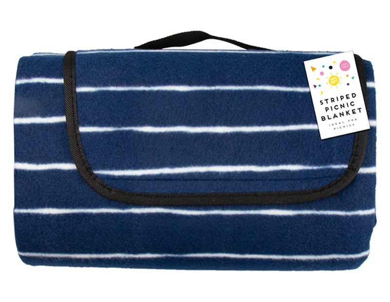 Navy Stripe Foldable Picnic Blanket 130cm x 148cm