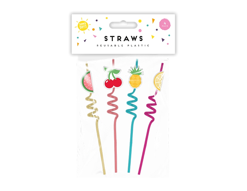Wholesale Summer Reusable Plastic Straws 4 Pack