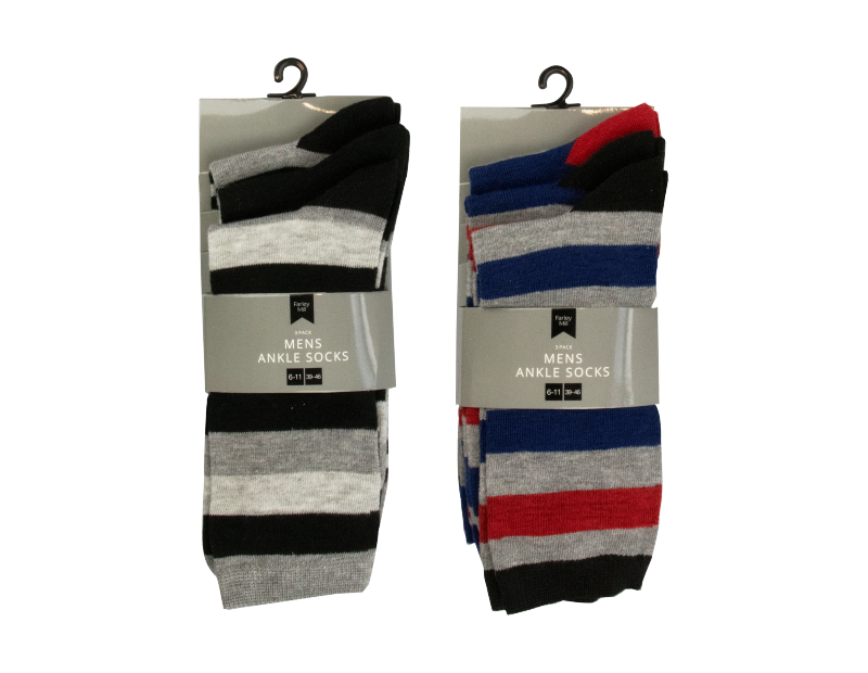 Mens Stripe Ankle Socks - 3 Pairs