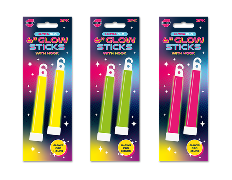Wholesale Hoot Ultra-glo Hanging Glow Sticks 6 2 Pack Assorted