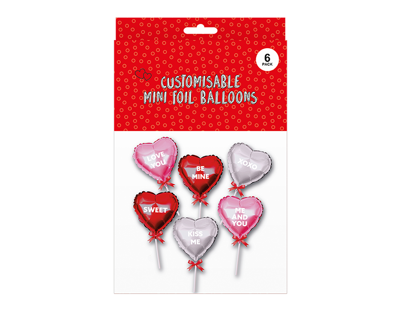 Valentine's Customisable Mini Foil Balloons 6pk