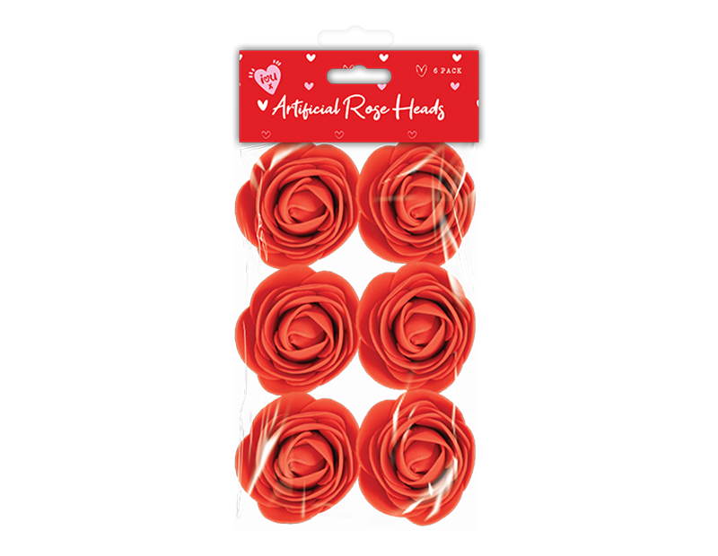 Valentine's Artificial Rose Heads 6pk