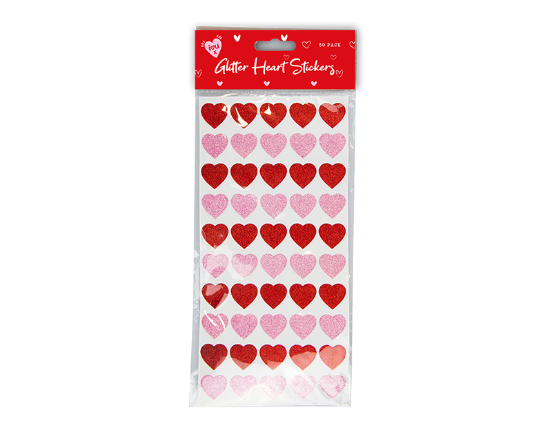Valentine's Glitter Heart Stickers 50pk