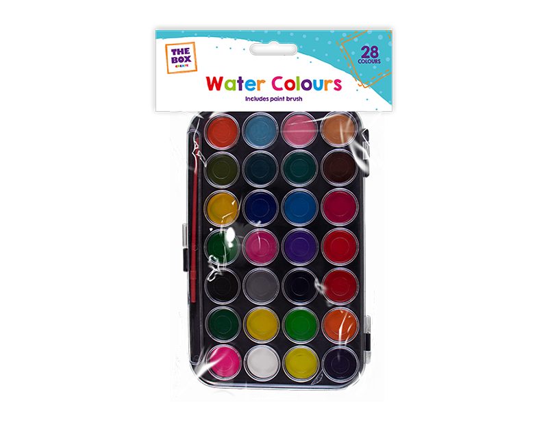 Water Colour Pallete & Brush - 28 Colours