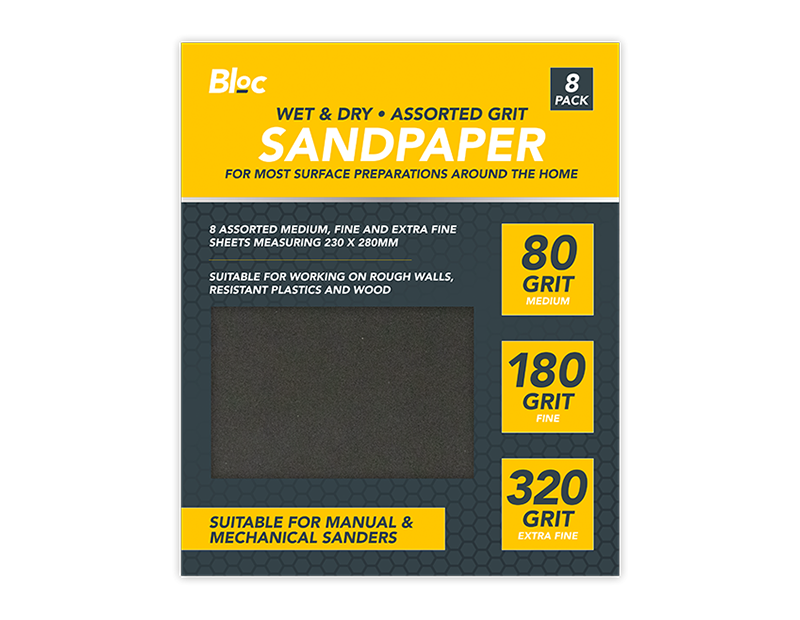 Wet & Dry Assorted Sandpaper 8pk