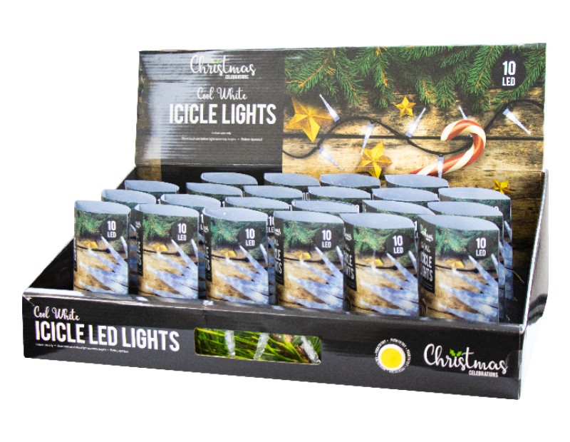 White LED Christmas Icicle Lights - 10 LEDs (With PDQ)