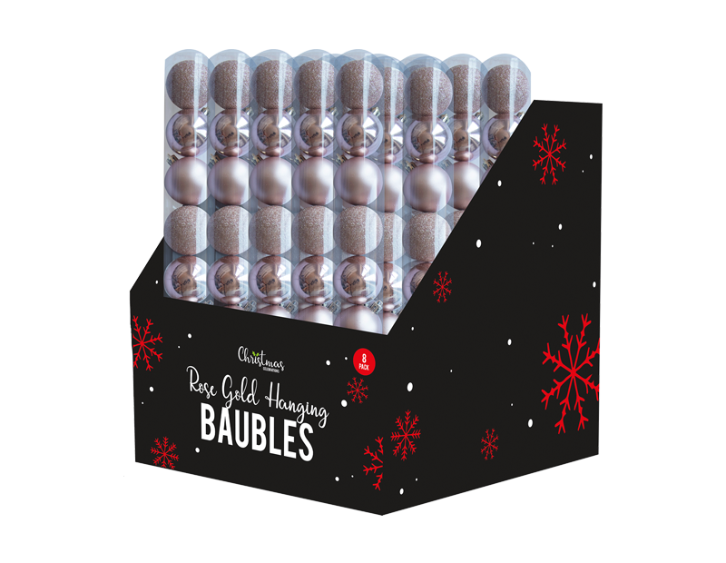 Rose Gold Baubles 5cm - 8 Pack (With PDQ)