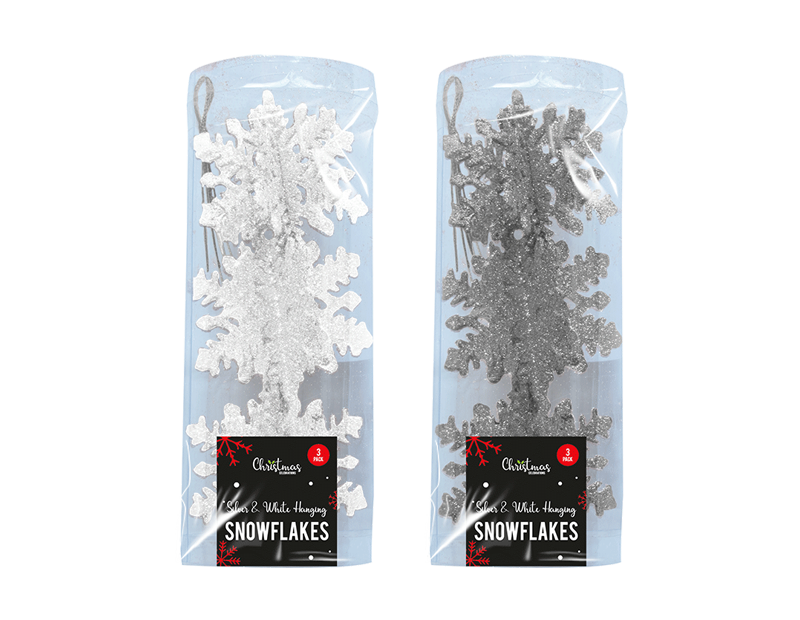 Silver & White Hanging Snowflakes - 3 Pack