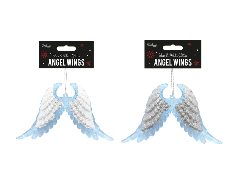 Wholesale Silver & White Glitter Acrylic Angel Wings