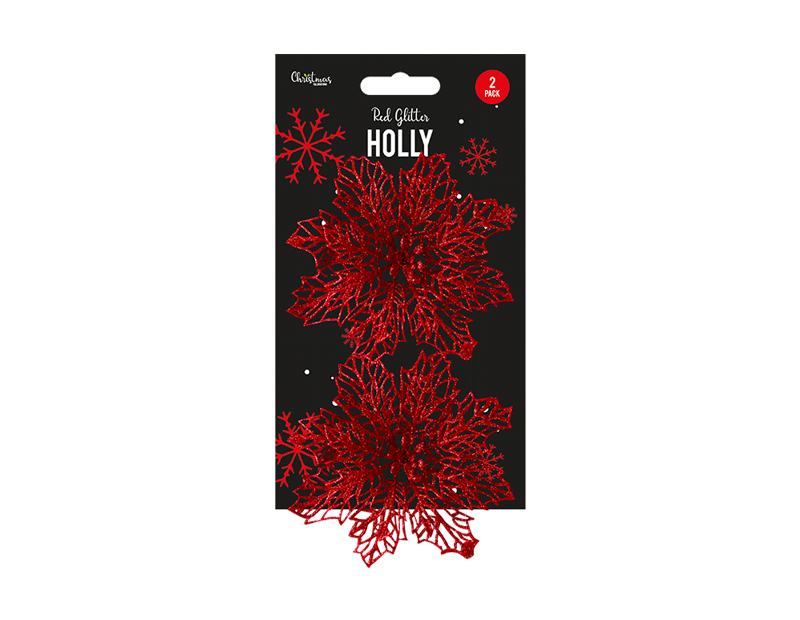 Red Holly Decoration 12cm - 2 Pack