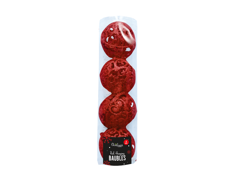 Red Hanging Baubles - 4 Pack