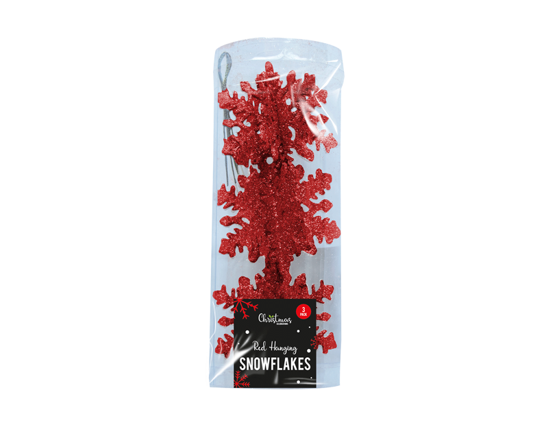 Red Hanging Snowflakes - 3 Pack