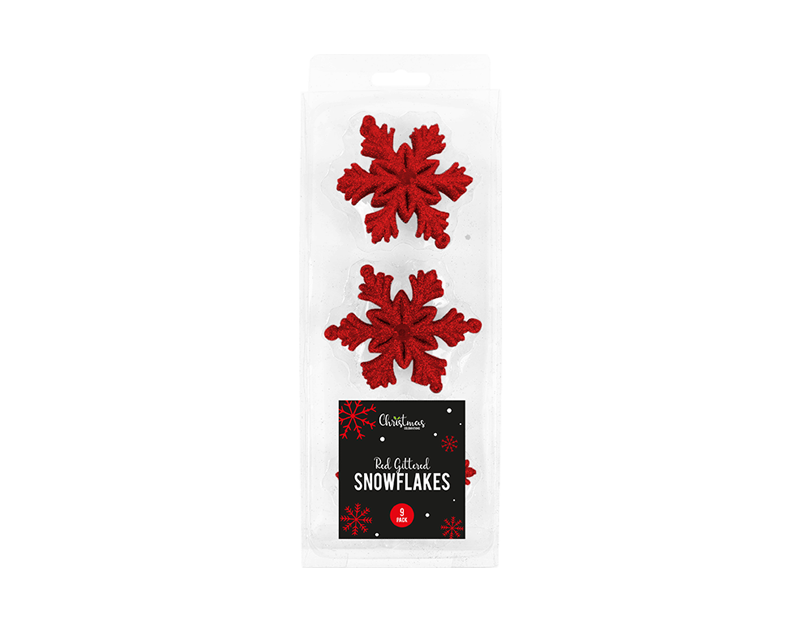 Red Glittered Christmas Snowflakes - 9 Pack