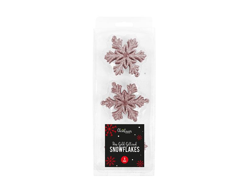 Rose Gold Glittered Christmas Snowflakes - 9 Pack