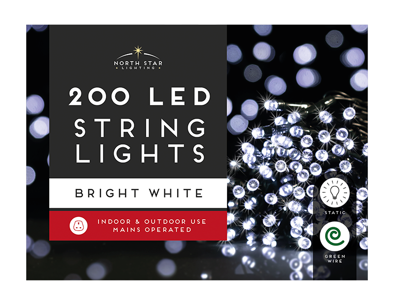200 Led Mains Operated Christmas Lights - Bright White