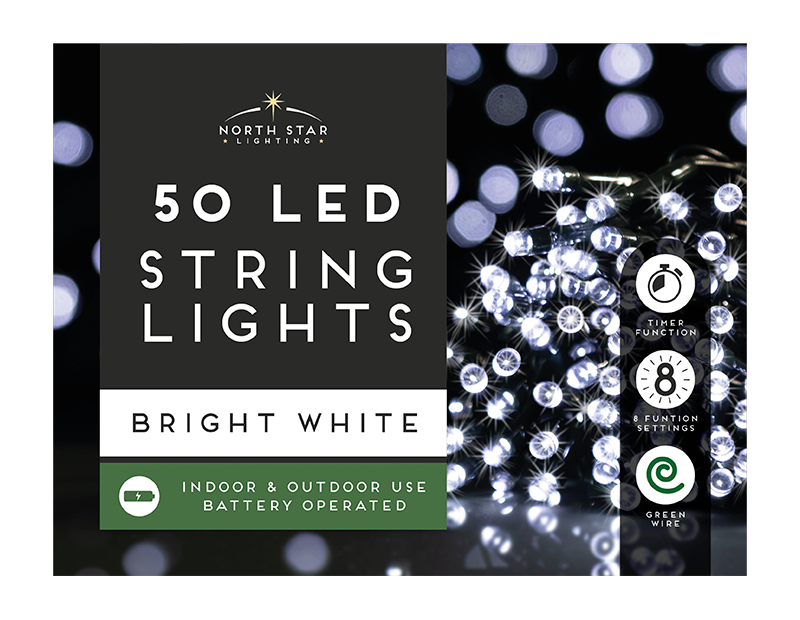 50 Led Battery Operated  Timelights - Bright White