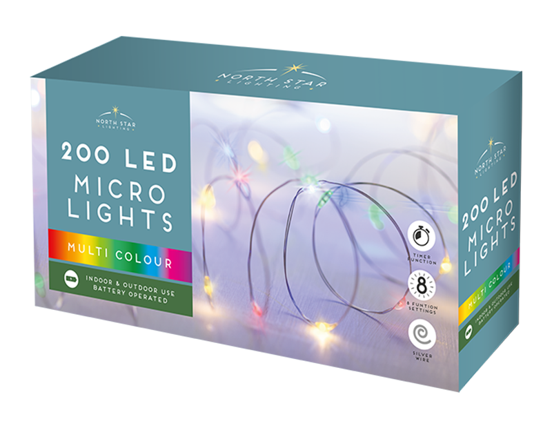 200 Micro Led Battery Operated Lights - Multicoloured
