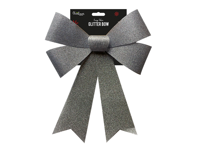 Silver Large Woven Glitter Bow