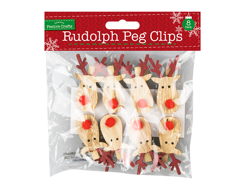 Rudolph And Red Nose Clips 8 Pack