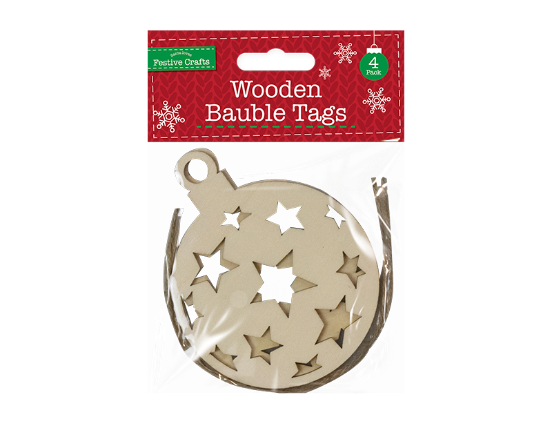 Wooden Baubles Tags 4 Pack