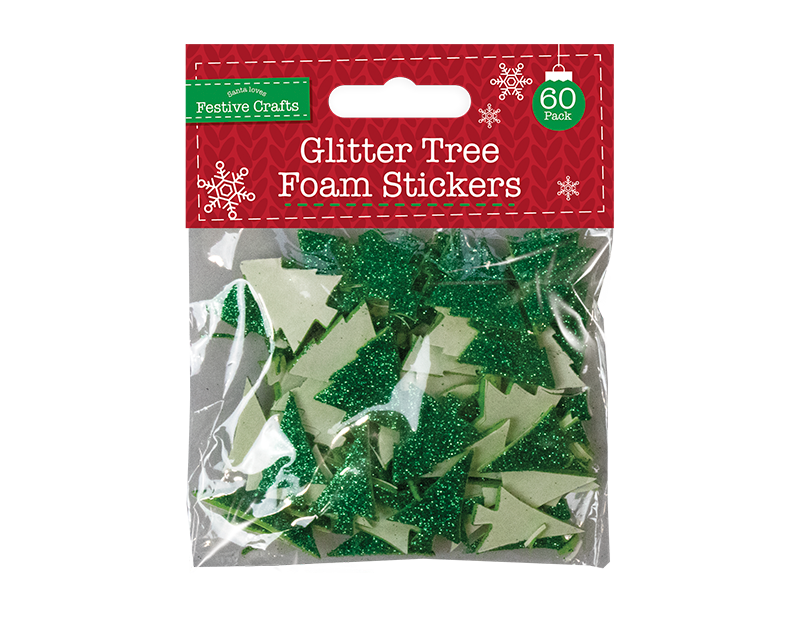 Glitter Christmas Tree Foam Stickers 60 Pack