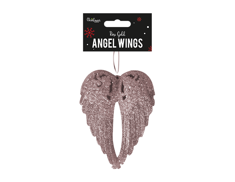 Rose Gold Glittered Angel Wings 14cm x 11cm x 2cm