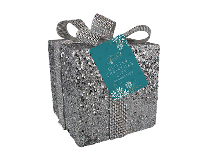 Small Glitter Gift Box Decoration 7.5x7.5cm