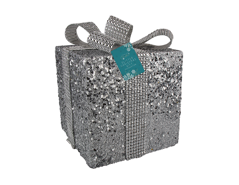 Large Glitter Gift Box Decoration 17x17cm