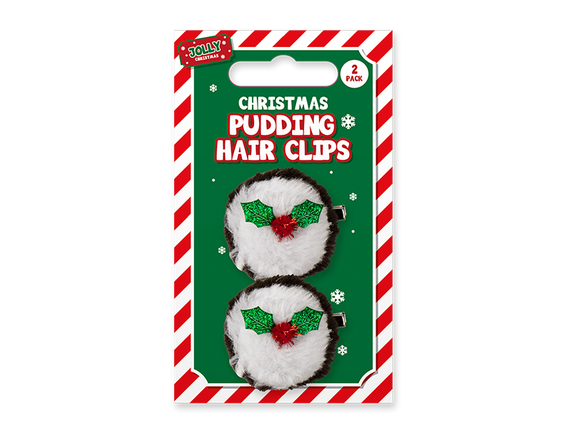 Christmas Pudding Hair Clips 2pk