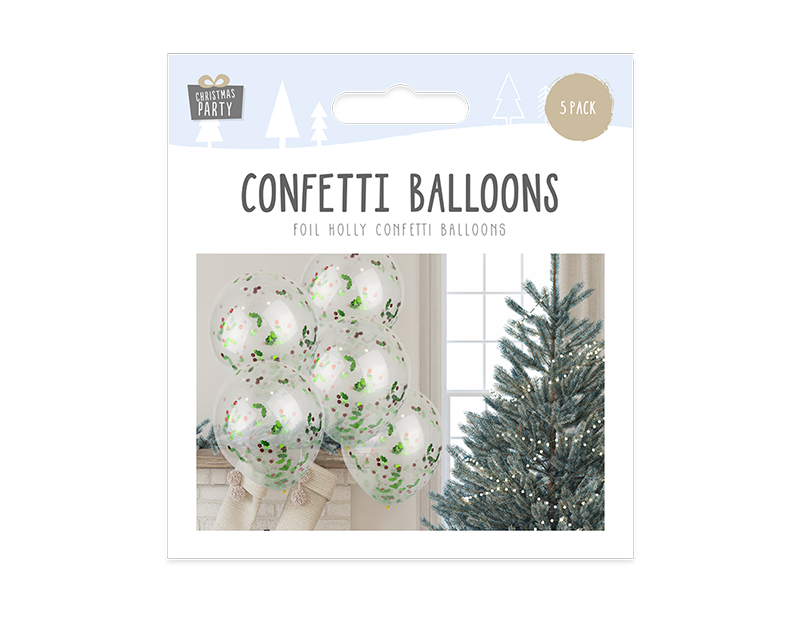 Foil Holly Confetti Balloons 5pk