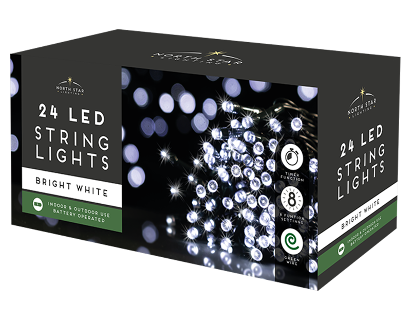 24 LED Battery Operated Timer Lights Bright White
